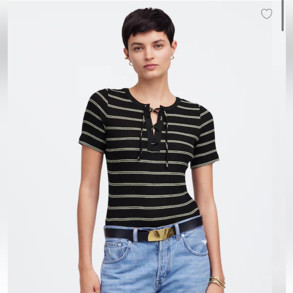 Madewell Ribbed Lace-up Short-Sleeve Tee